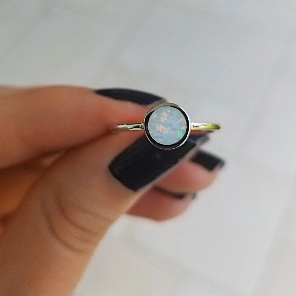 Sterling Silver Round Opal Ring